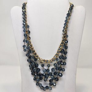 Multi Chain Layered Faceted Blue Bead Necklace Collar Statement Costume Jewelry